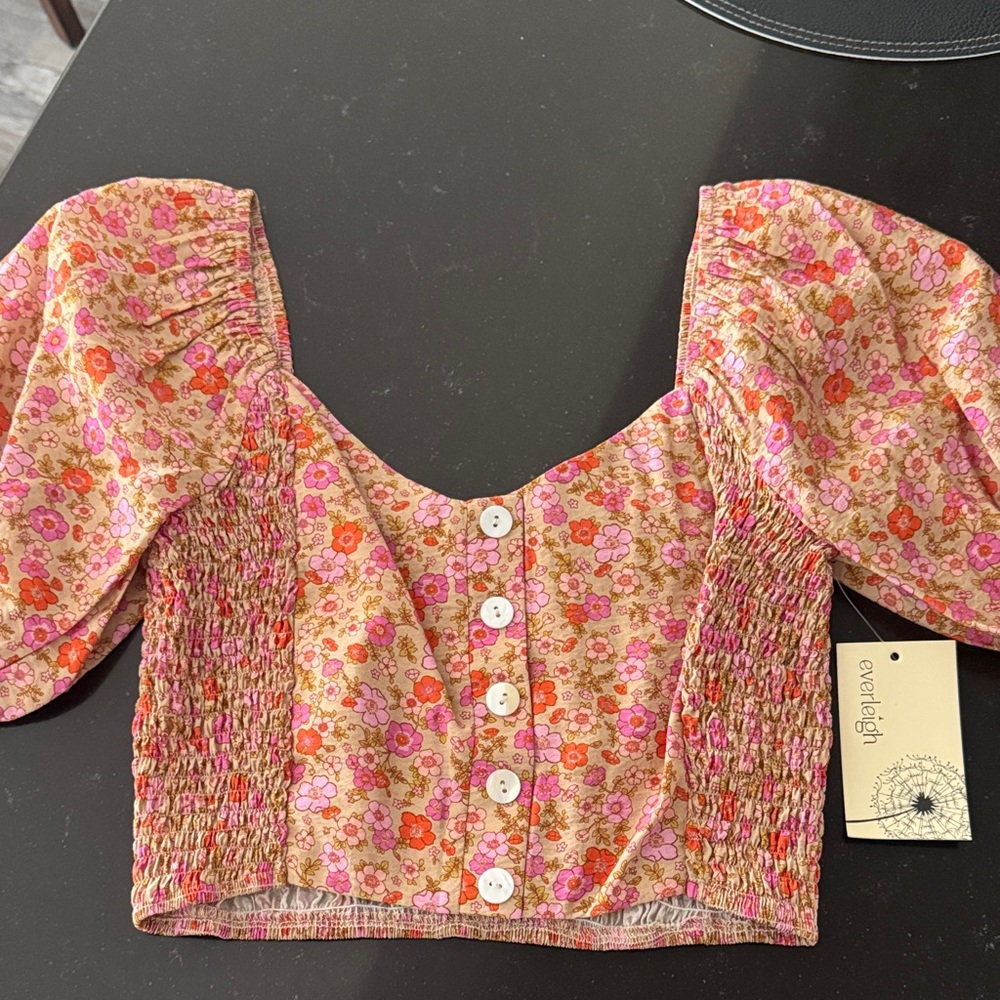 Everleigh Floral Pink Puff Sleeve Crop Top